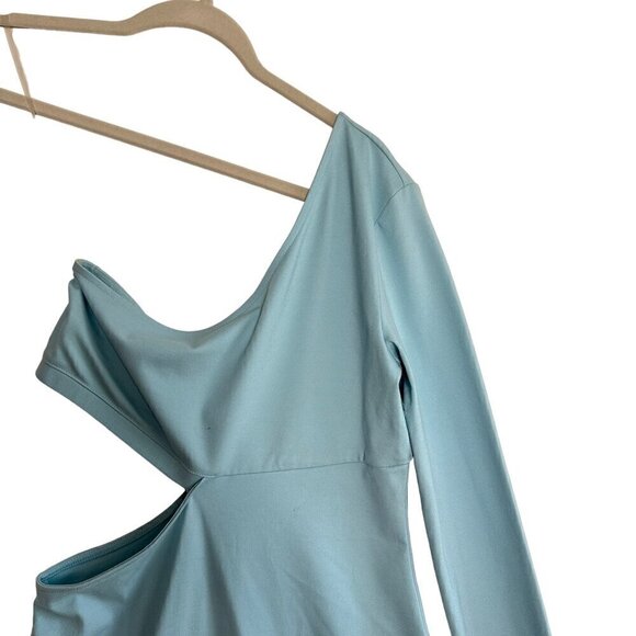 NEW Open Edit One-Sleeve Cutout Body-Con Minidress in Blue Glaze Size S - Picture 3 of 5